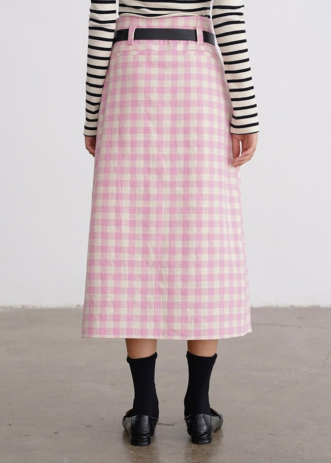 High Waist Pleat Skirt｜Pink