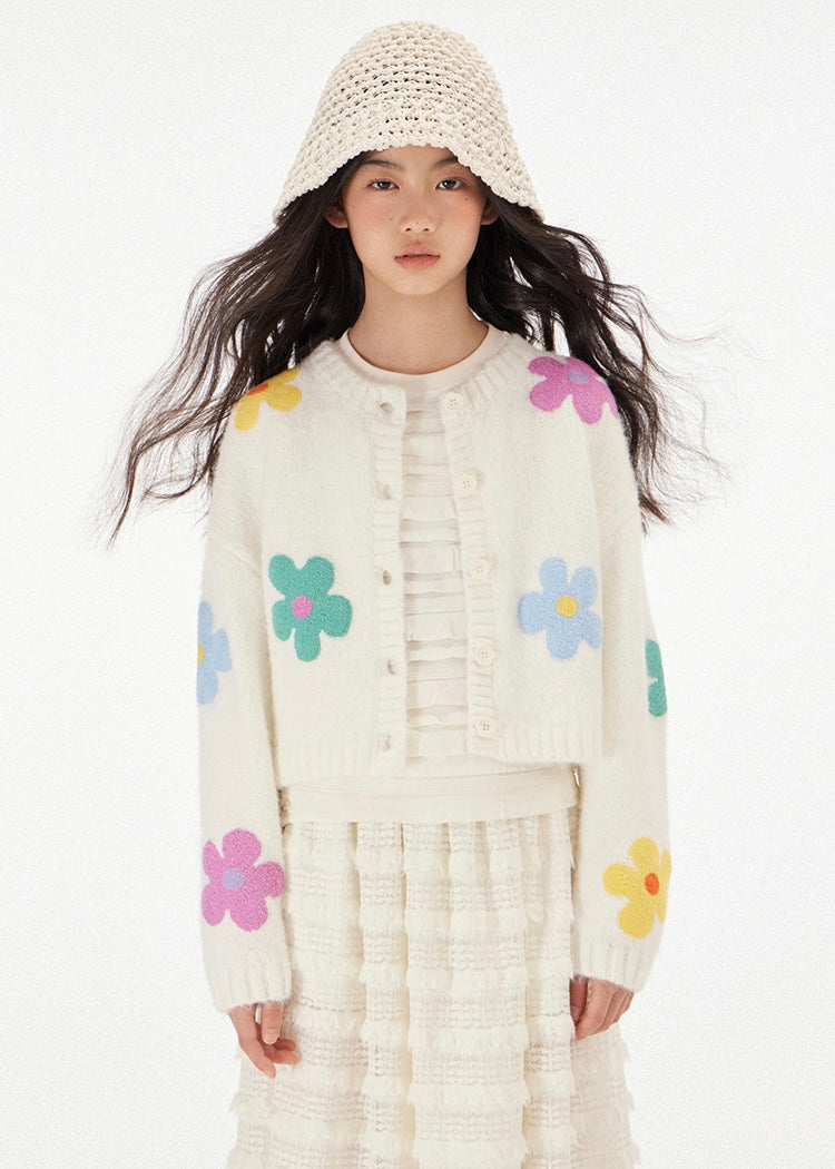 Floral Knit Cardigan｜White