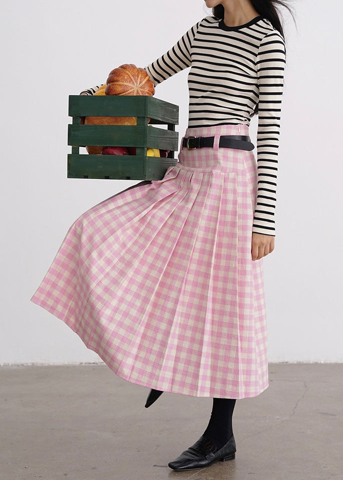 High Waist Pleat Skirt｜Pink