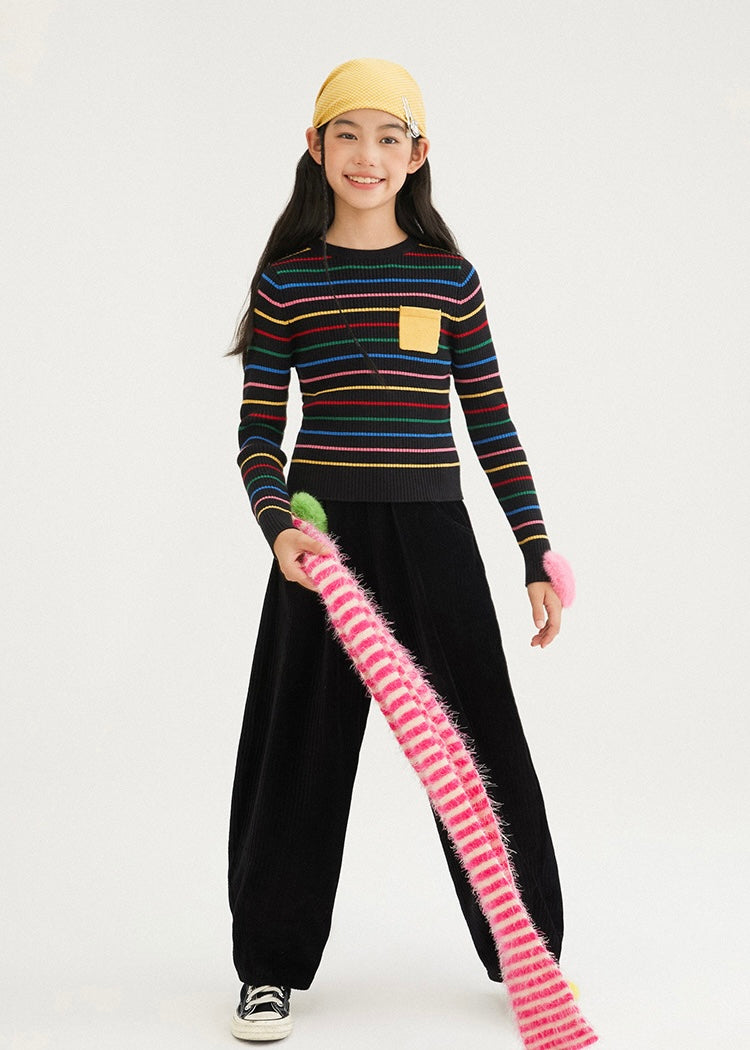 Rainbow Stripe Knit Top｜Black