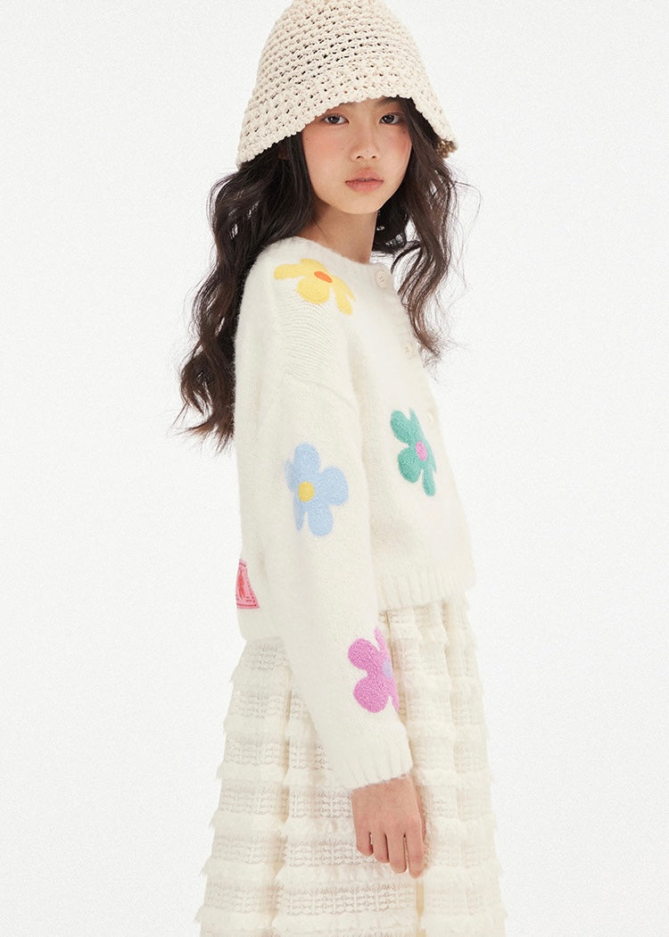 Floral Knit Cardigan｜White