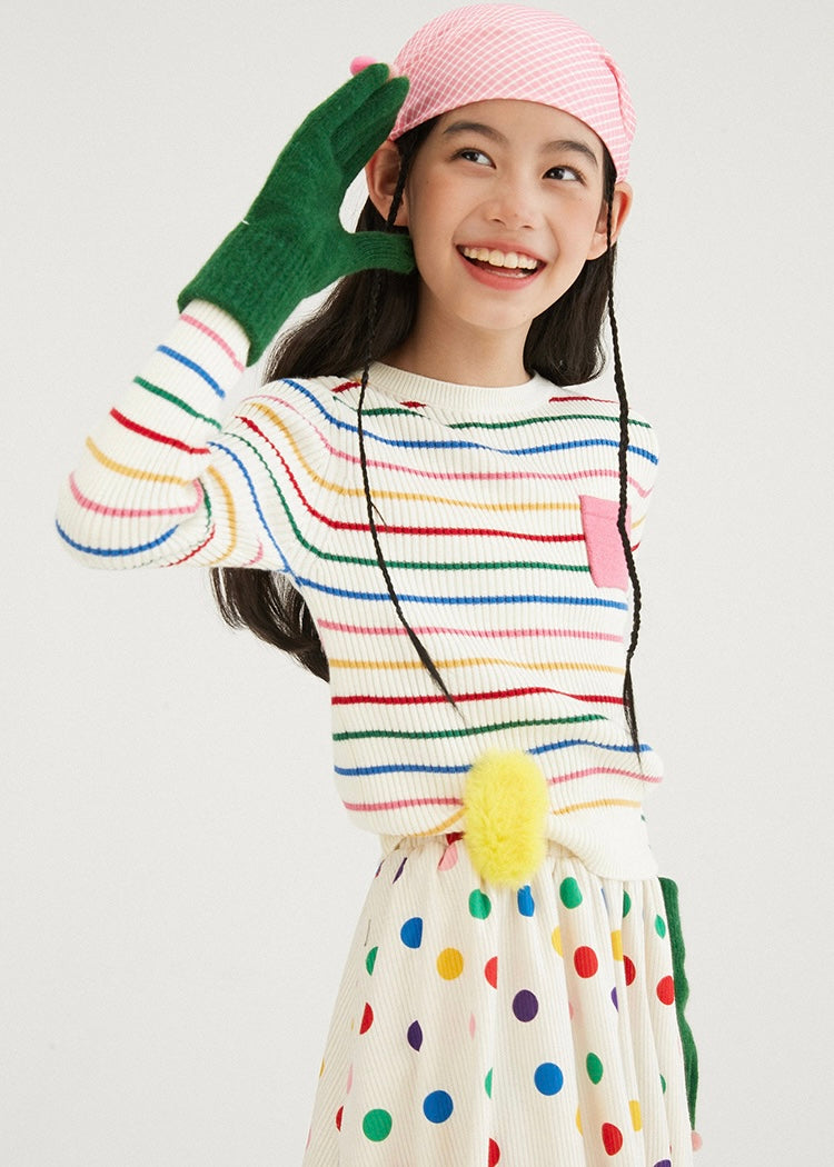 Rainbow Stripe Knit Top｜White