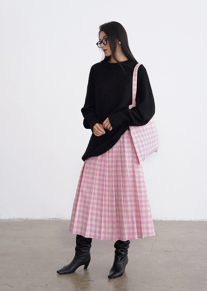 High Waist Pleat Skirt｜Pink