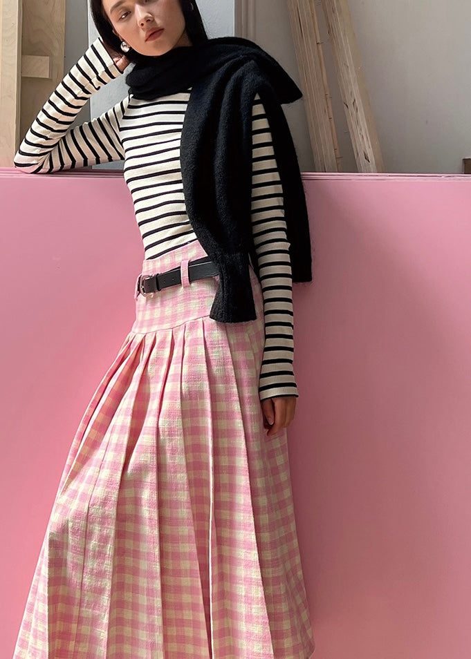 High Waist Pleat Skirt｜Pink