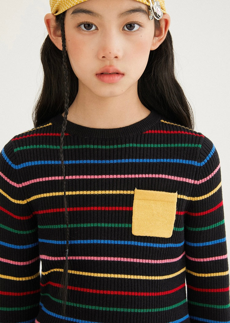 Rainbow Stripe Knit Top｜Black