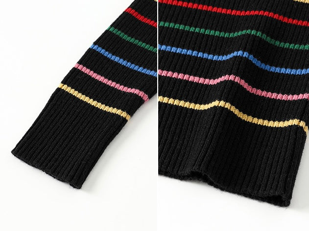 Rainbow Stripe Knit Top｜Black