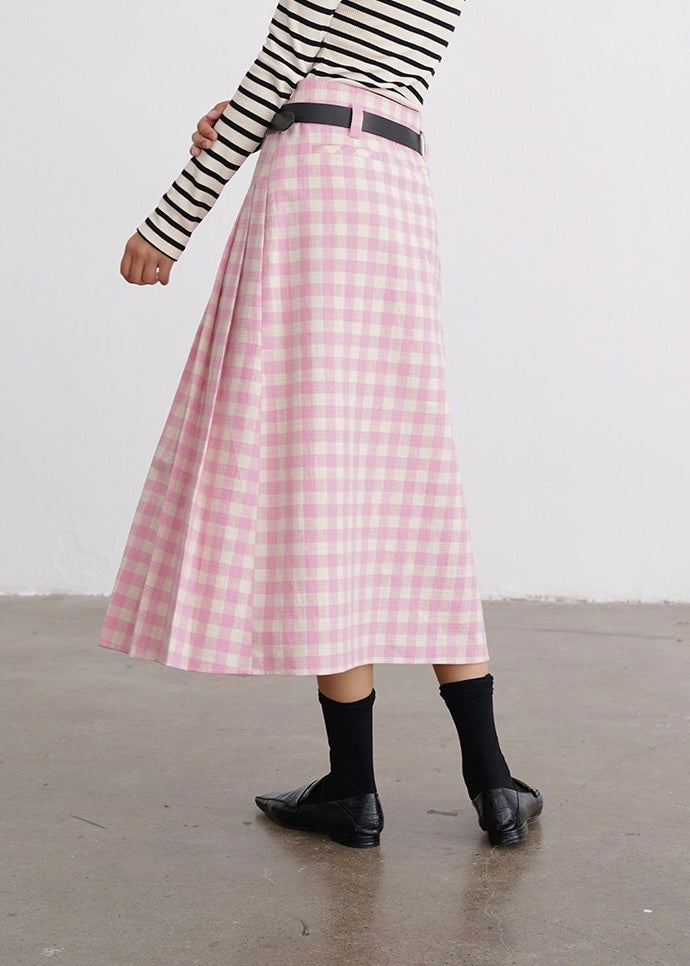 High Waist Pleat Skirt｜Pink