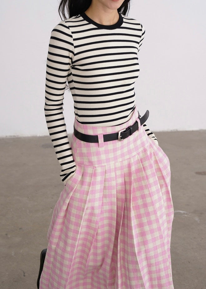 High Waist Pleat Skirt｜Pink