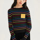 Rainbow Stripe Knit Top｜Black