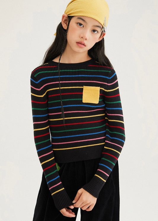 Rainbow Stripe Knit Top｜Black