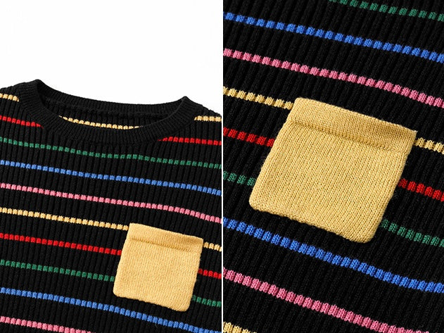 Rainbow Stripe Knit Top｜Black