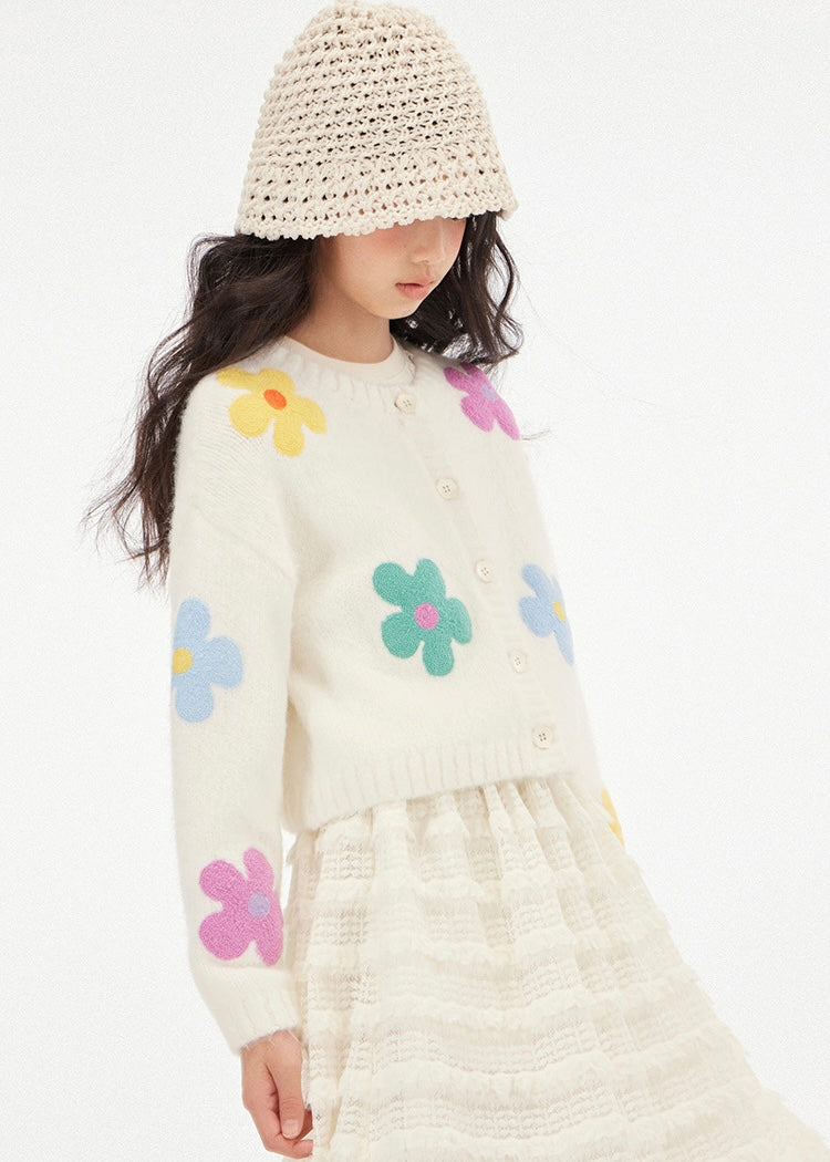 Floral Knit Cardigan｜White