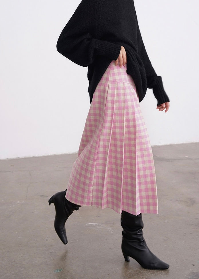 High Waist Pleat Skirt｜Pink