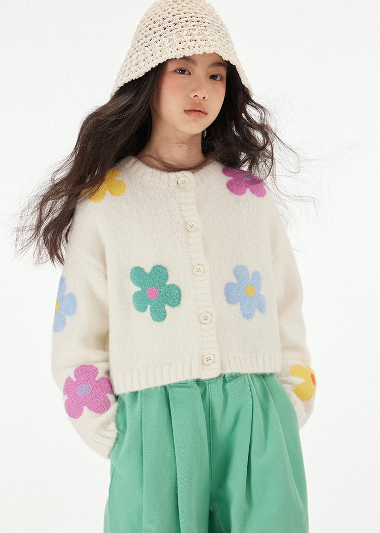 Floral Knit Cardigan｜White