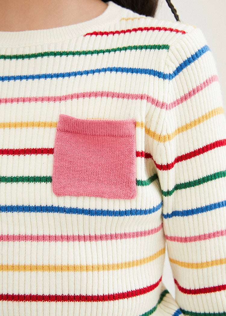 Rainbow Stripe Knit Top｜White